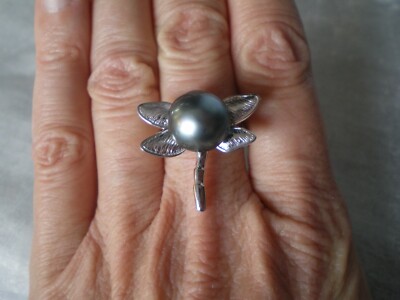 Tahiti Zuchtperlen Ring, Gr. P/Q, 13x12 mm, 4,1 Gramm 925 Sterling Silber