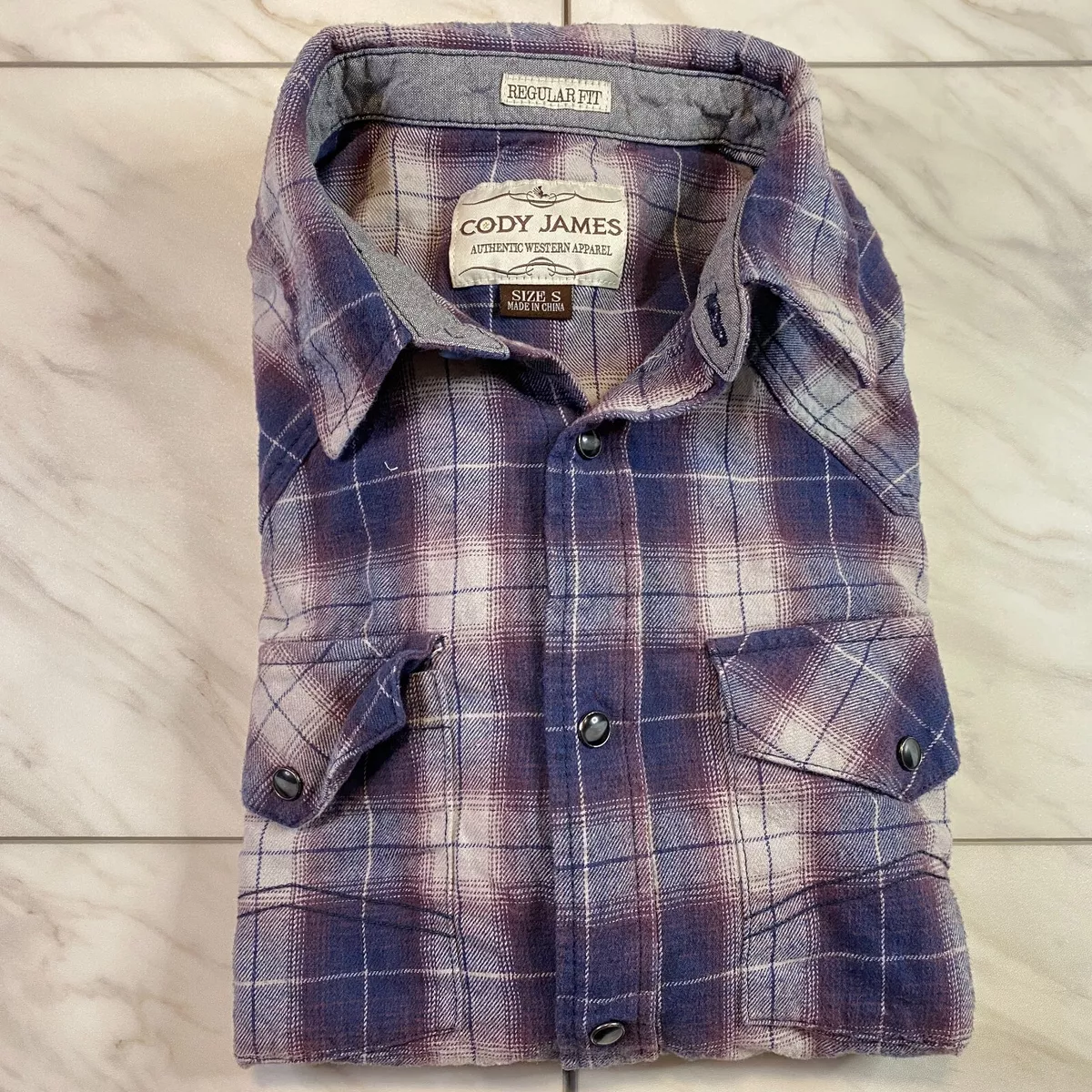 Cody James Long Sleeve Western Pearl Snap Flannel Purple Plaid
