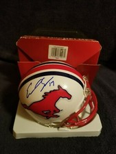EMMANUEL SANDERS SIGNED SMU MUSTANGS MINI HELMET BY RIDDELL FREE S&H