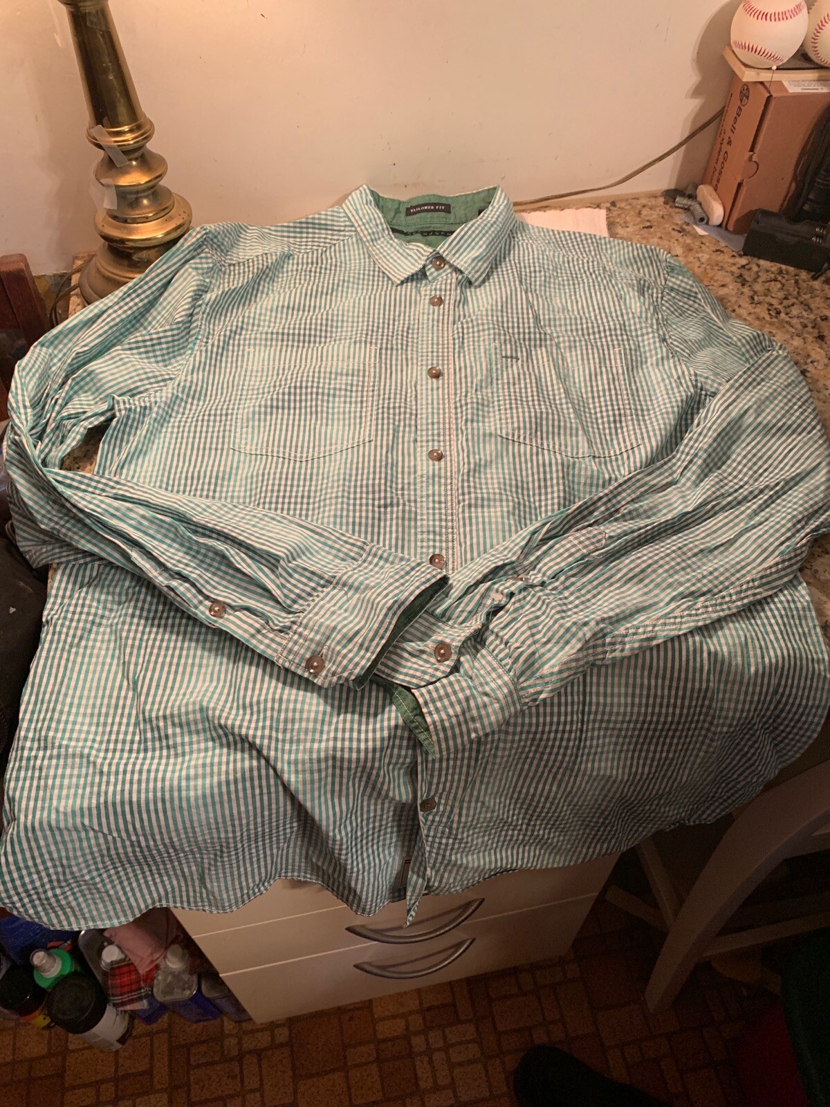 Sean John Seanjohn Button-Up Long Sleeve Shirt Size 3Xl Green & Grey Plaid New