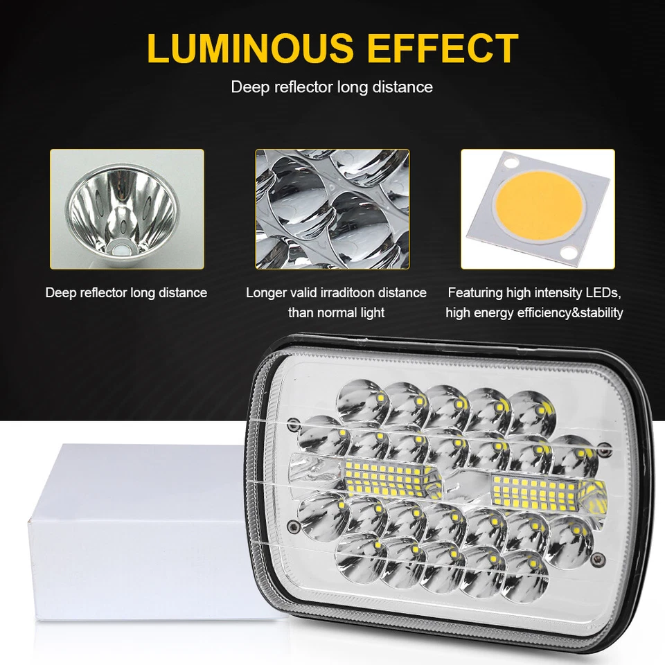 Par de faros LED 5x7 7x6" 135W Hi-Lo para camioneta Ford E-150 E-250 E-350 1982-2012 Foto 3 de 4