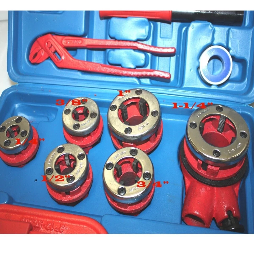 10PCS Manual Ratchet Pipe Threader Kit 6 Threading Dies Pipe Cutter & Wrenches - Image 2 of 3