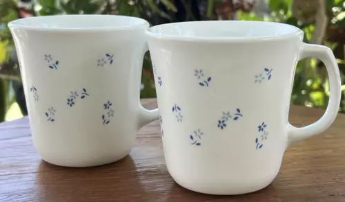 (2) Vintage Corelle Corning Suprema Coffee Cups Mugs Provincial Blue Flowers