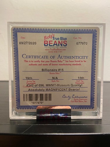 Authenticated Beanie Baby - BILLIONAIRE BEAR #15 (Ty Warner Signed /696) MWMT-MQ - Picture 2 of 2