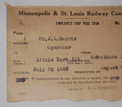 VTG 1946 Minneapolis & St Louis Railway Employee Request & Pass Stub Railroad - Picture 3 of 8