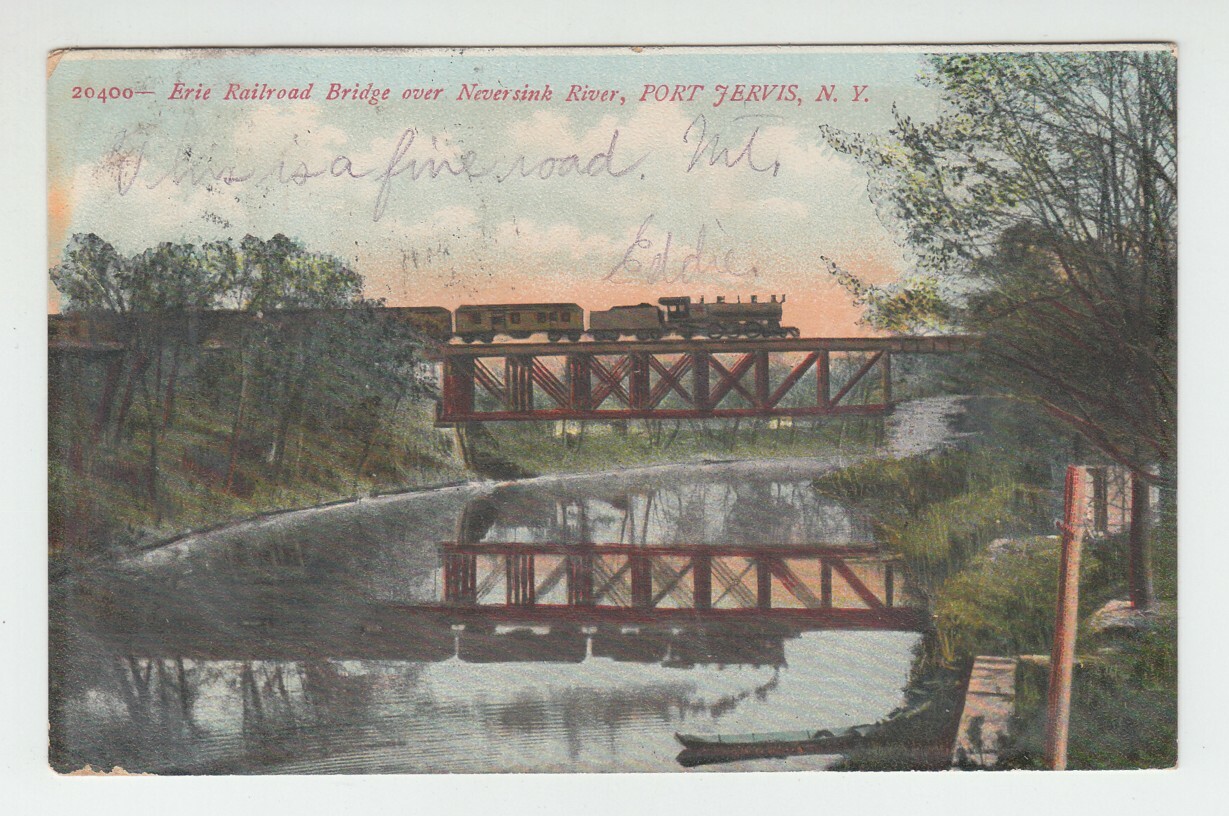 [77537] 1907 POSTCARD shows ERIE RR BRIDGE over NEVERSINK RIVER, PORT