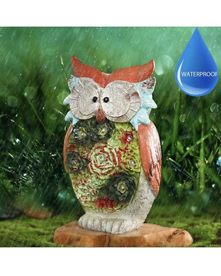 Owl Solar Light Garden Statue LED Light Cute Resin Owl Figurine