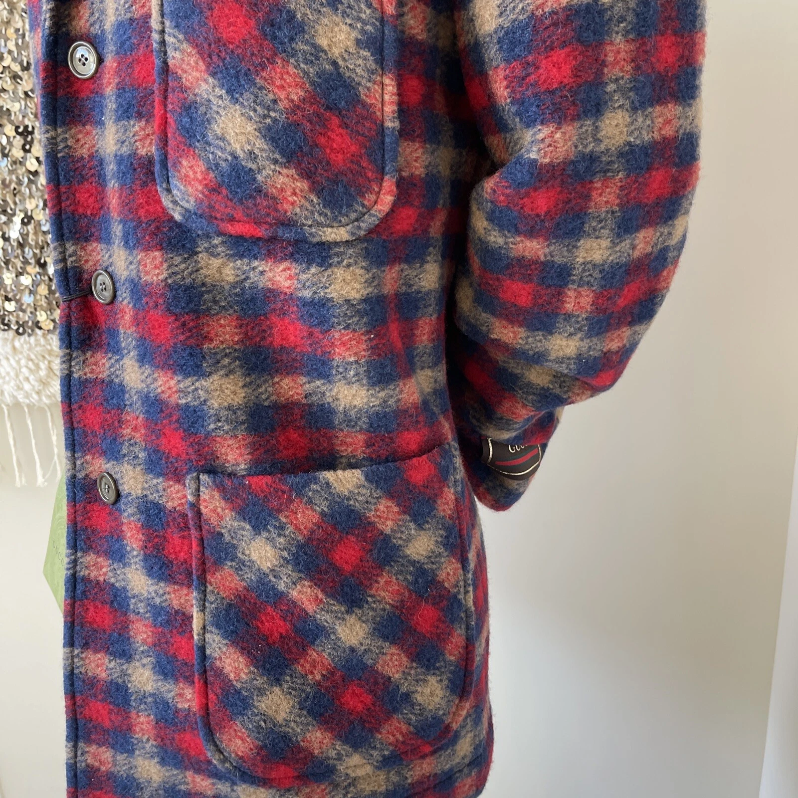 GIACCA UNISEX ORIGINALE GUCCI LANA A SCACCHI CON ETICHETTA GUCCI 48 NUOVA