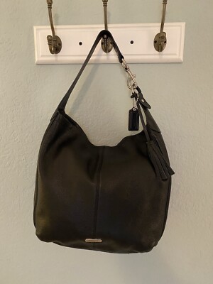 Coach Avery Pebble Leather Hobo Shoulder Bag Black Tassel
