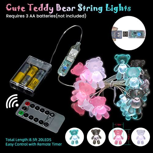 Teddy Bear Decorative Lights Teddy Bear Gifts Cute Indoor String USB Powered - Picture 8 of 8
