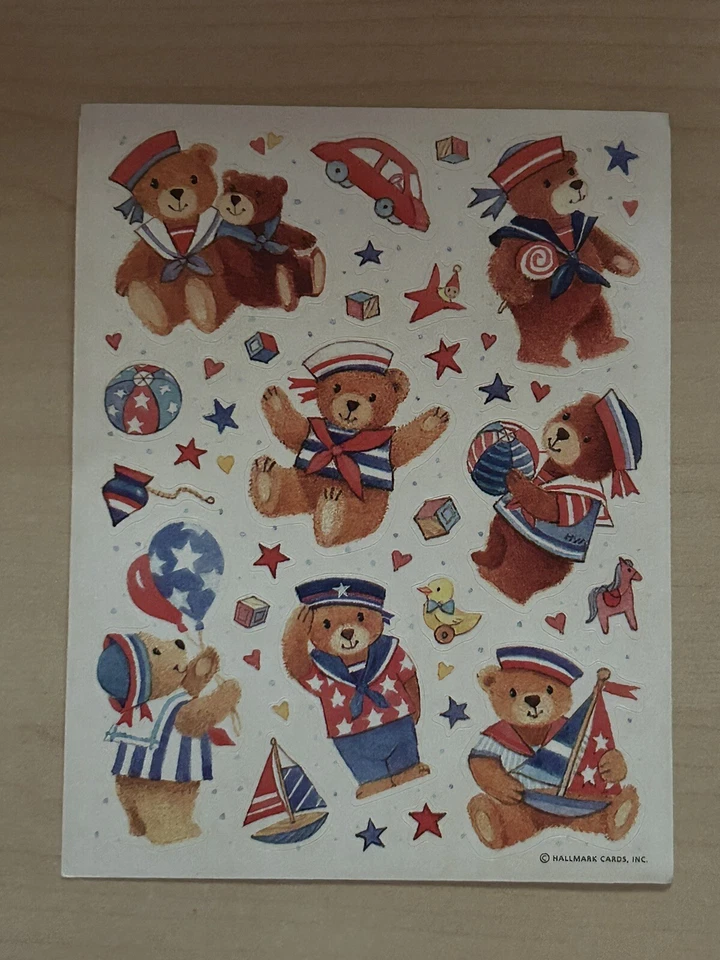 5 Sheets Vintage Stickers - Hallmark - Teddy Bears - America - Adorable!!