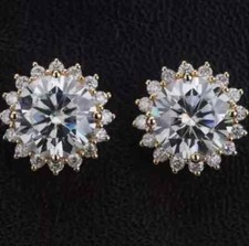 4Ct Lab Created Diamond Push Back Flower Stud Earrings 14K Yellow Gold Finish