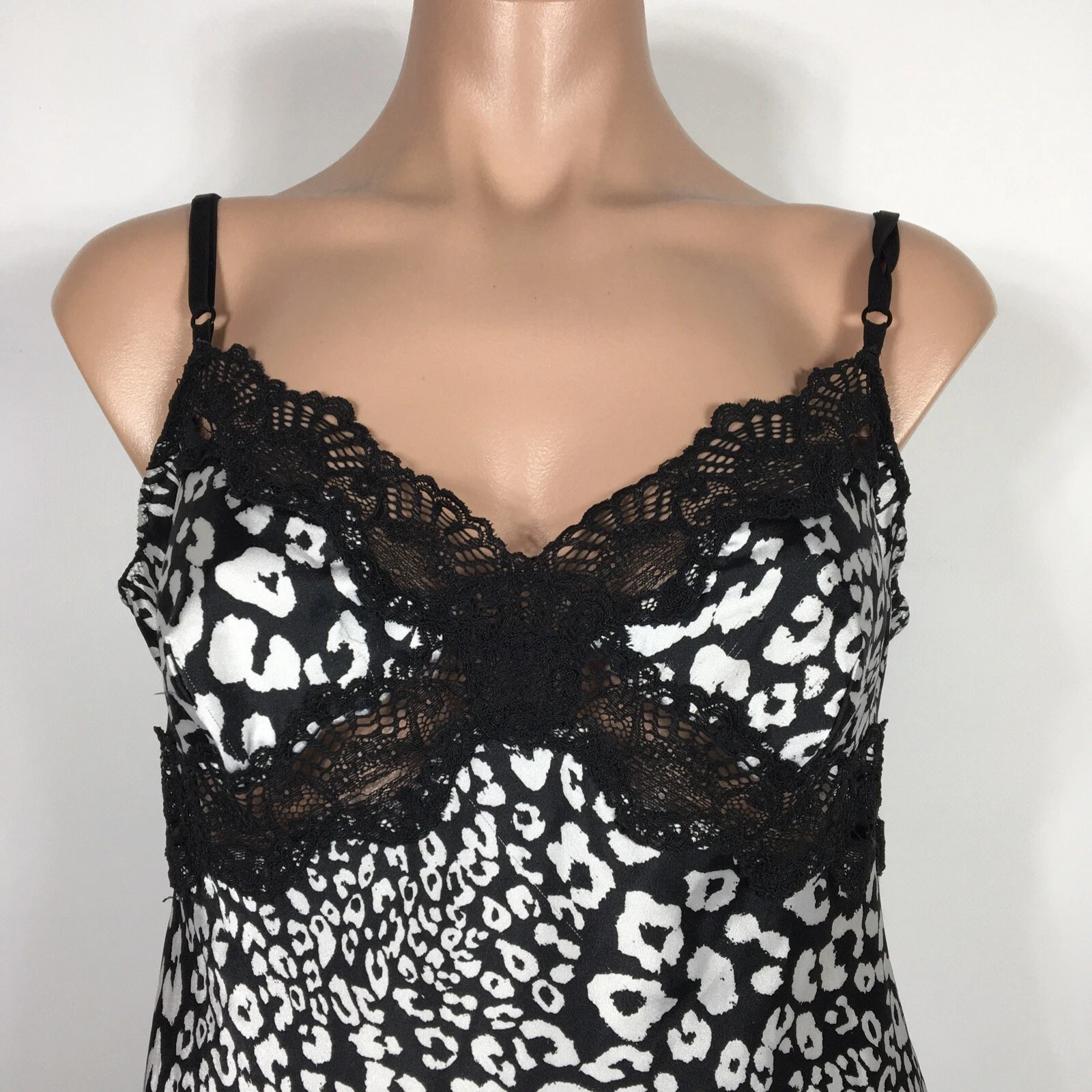 UNDERCOVER Abito da notte vestito slip Victorias Secret stampa leopardata grande nero orlo pizzo