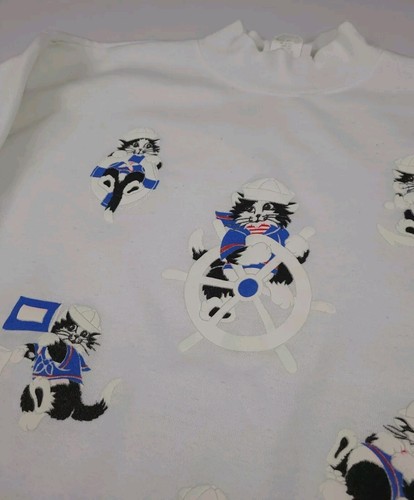 Vintage Cat Sailor All Over Print Sweatshirt Vtg Spumoni Kitten Sail AOP Cute - Picture 3 of 8