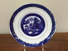 Antique Flow BLUE WILLOW Handled Round Cake Plate (A)