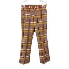 Vintage Young Actives White Stag Plaid Wide Leg Bootcut Polyester Pants 28 x 26