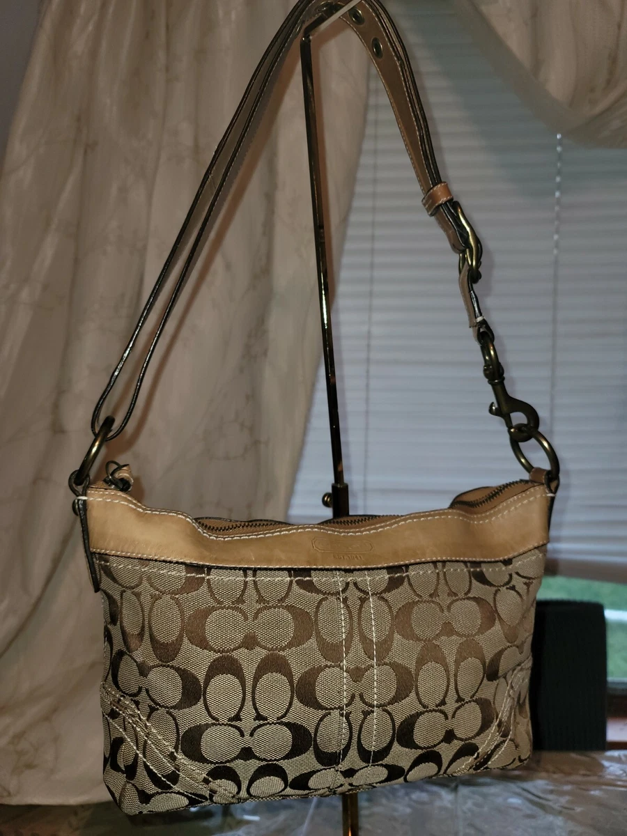 Coach Light Brown Signature Canvas And Leather Shoulder Bag at