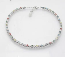 Adjustable Multi Color Evil Eye Tennis Anklet Ankle Bracelet Real 925 Silver