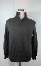 RALPH LAUREN Polo Men's Sweater Button High Pullover Logo Dark Gray Sz M