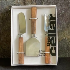 Macy’s The Cellar 🧀 Cheese Knife Set Of 3 Rustic Natural Wood & Stainless Steel