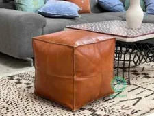 Ottoman Quality Natural Wounderful Hassock Leather 18'' Pouffe Unstuffed Storage