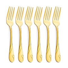Gold Salad Fork Set 6.9-inch Stainless Steel Shiny Gold Metal Dessert Fork Se...