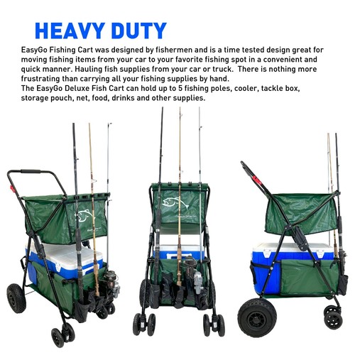 Fishing Cart Wagon - Holds 5 Fishing Poles – LARGE Air Wheels – Cooler Platform - Picture 4 of 9