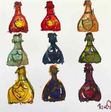 DOM PERIGNON 12" x 12" Champagne Rose acquerello su carta bottiglia originale 