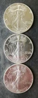Lot of Three 1991 $1 American Silver Eagle Dollars