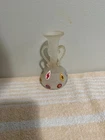 Vintage Murano Style Millefiori Art Glass Vase Frosted White Twin Handles