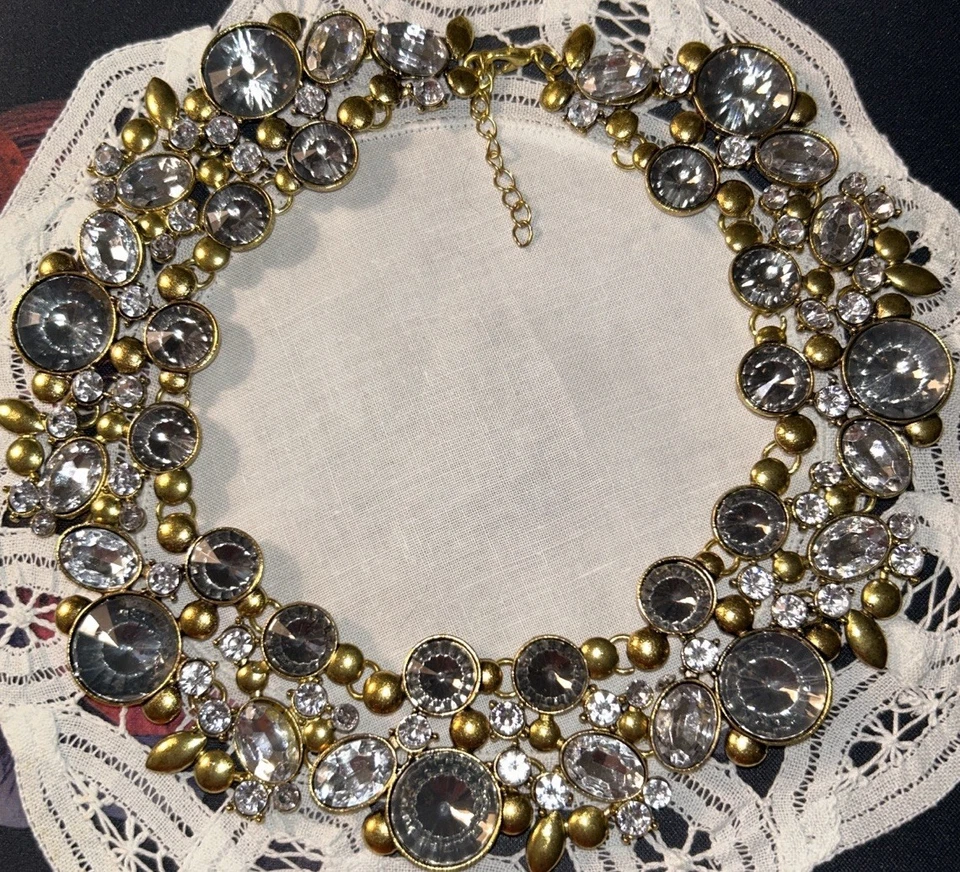 Eye Candy Los Angeles “Clementine” Declaración Babero Collar Vidrio, Tono Dorado, 12” Foto 2 de 4