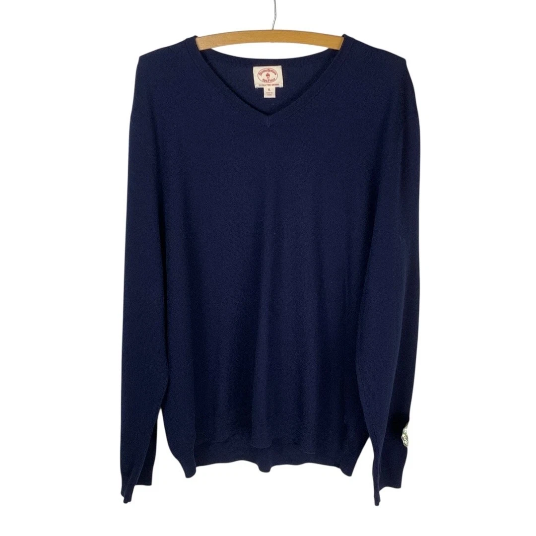 Brooks Brothers Navy Merino Wool V Neck Sweater Mens XL Classic Layering