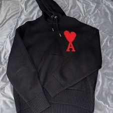 AMI Alexandre Mattiussi De Coeur Large Heart Logo Hoodie, Size M Knit Sweater