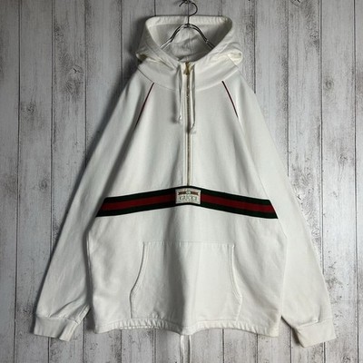 GUCCI Sherry Line Half Zip Hoodie White Cotton Sweat Size:L Used