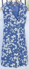 GAP Midi Floral Wrap Dress 20T Blue White Short Sleeve V-Neck Tie Waist Boho