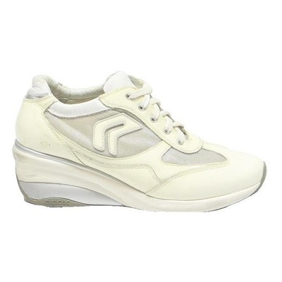 GEOX Womens Lace-Up Synthetic Cream White Trainers UK 5 Comfortable Lightweight