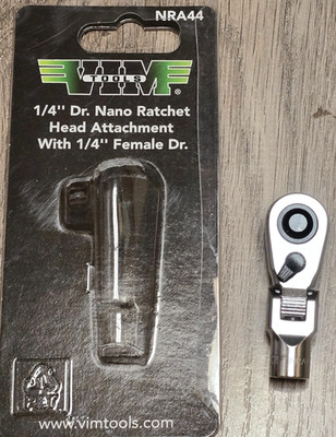 VIM Tools 1/4'' dr Nano Ratchet Head Attachment fits any 1/4'' dr Extension #NRA44