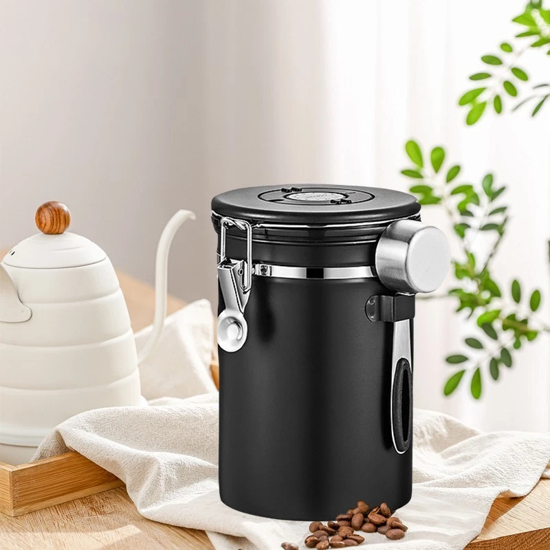 Kaffeedose Edelstahl Behälter für 1kg Kaffeebohnen inkl. Dosierlöffel 1800ml - Bild 4 von 4