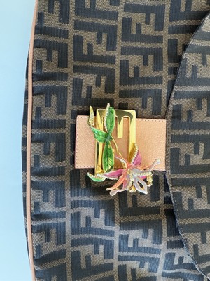 I*す様 FENDI ハンドバッグ　ジャンク品 FENDI ZUCCA BAGUETTE ENAMEL FLOWER ORCHID BAG PURSE LIMITED
