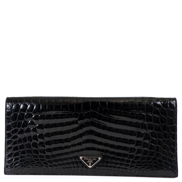 73423 autentica clutch Prada nero coccodrillo lunga patta