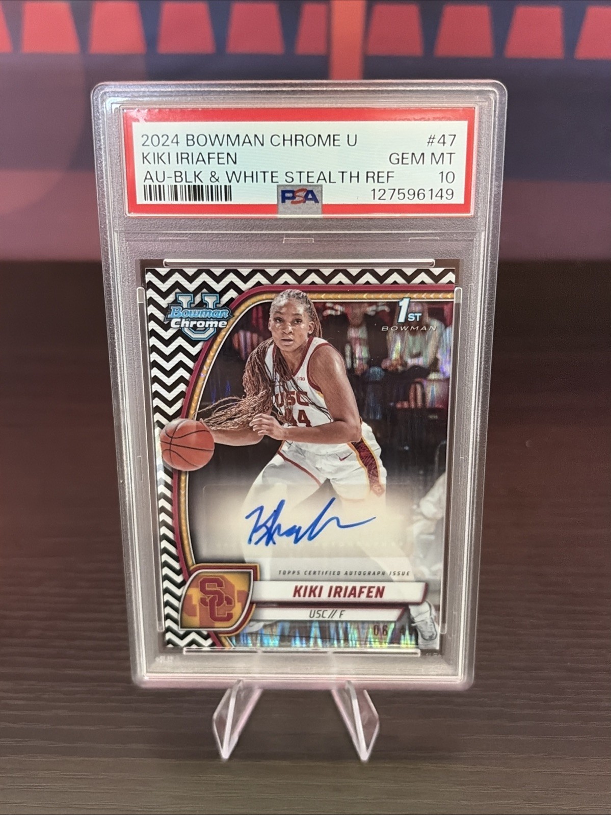 WNBA Kiki Iriafen Auto Blk & White Stealth #/48 PSA 10