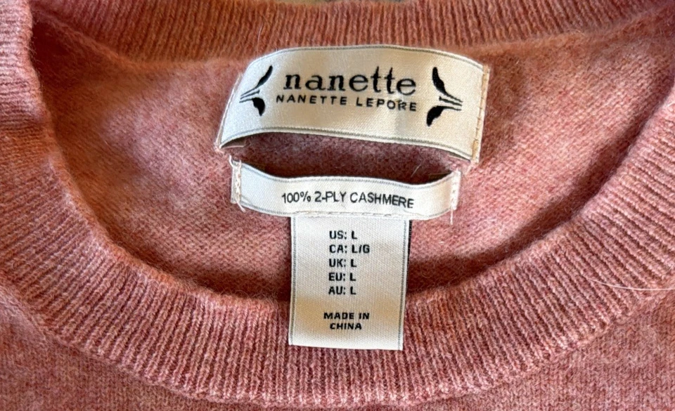 Suéter Nanette Lepore de 2 capas de cachemir para mujer L rosa manga abullonada Foto 3 de 4