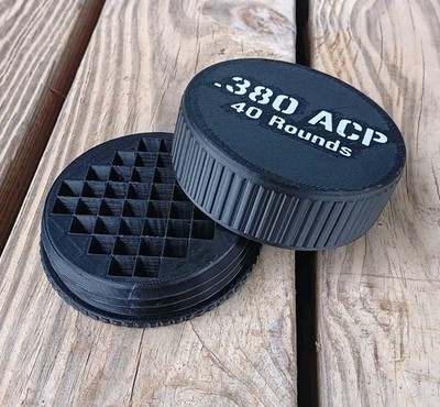 Compact .380 ACP Ammo Storage Container - Holds 40 Rounds Each, Screw On Lid