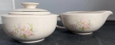 Fleetwood Heirloom Sugar & Lid and Creamer Floral Pastel 3 pieces Ivory USA 1979