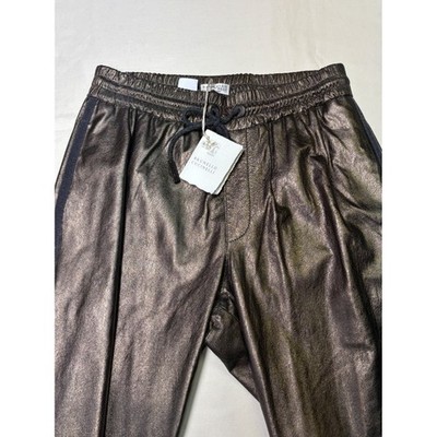 Brunello Cucinelli Metallic Bronze Leather Jogger Pants XS Made in