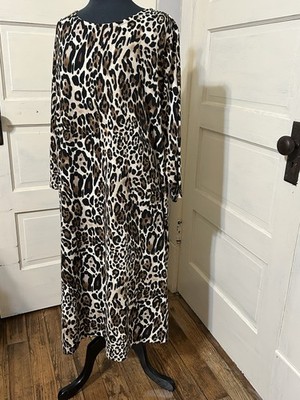 Avenue VIP Knits Women s Size 22 Dress Leopard Print Long Stretch 3/4 Sleeves