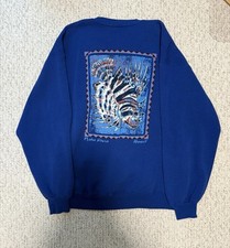 Vintage Blue Hawaii Fish Crewneck Sweatshirt Size Large Nature Wildlife