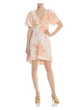 JOIE Womens Orange Short Sleeve V Neck Knee Length Hi-Lo Dress Size: 4