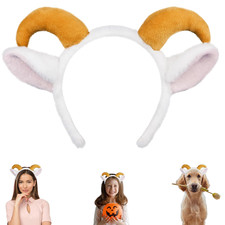 Goat Ears Headband with Ram Horns, Animals Ears and Horns Headband, Sheep Ears C
