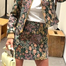 NWT CELINE Green/Multicolor Floral Jacquard Mini Skirt Size F 36/US 4